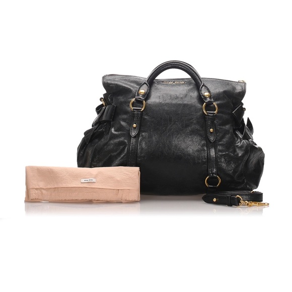 Miu Miu Black Vitello Lux Leather Bow - Picture 5 of 10